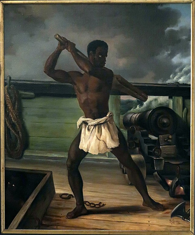 Rébellion d'un esclave sur un navire négrier. E. Renard, 1839.