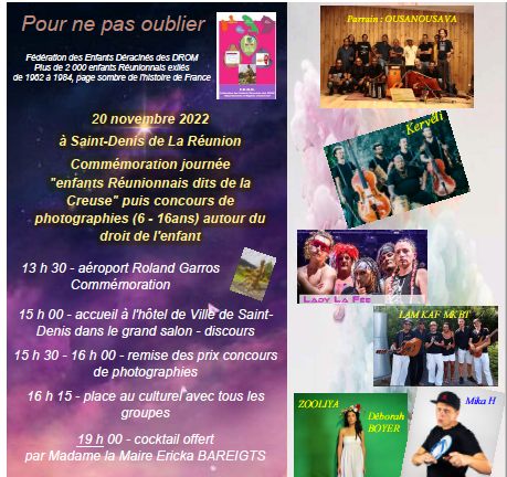 Programme de la journée de commémoration pour les "enfants Réunionnais dits de la Creuse"