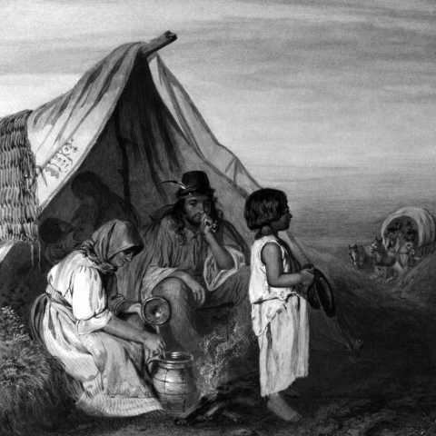 Famille des Rroms devant une tente 1860