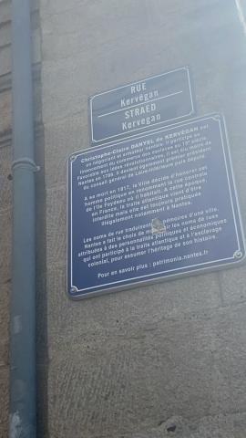 Plaque de la rue "Kervégan" à Nantes