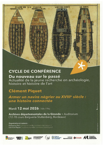 Affiche de la conférence présentant une image d'un navire négrier au XVIIIe siècle