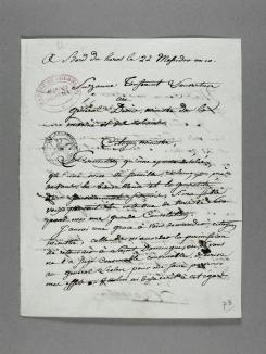 Lettre de Suzanne Toussaint Louverture au ministre de la Marine et des Colonie  pour lui demander la permission de retourner à Saint-Domingue