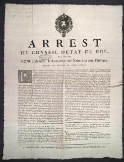 Arrêt du Conseil d'État du Roi Louis XV concernant le « commerce des Noirs à la côte d’Afrique »