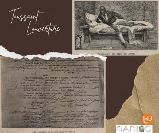 Gravure et acte de décès de Toussaint Louverture