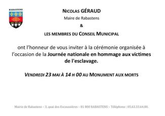 Cérémonie Rabastens hommage victime esclavage