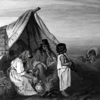 Famille des Rroms devant une tente 1860