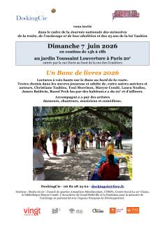 Lectures en musique, chant et danse sur Le banc au bord de la route au Jardin Toussaint Louverture -Paris 20e