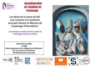 Commémoration de l'abolition de l'esclavage - Collège Oum Kalthoum