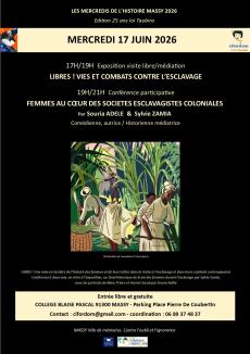 Affiche Mercredis de l'Histoire Cifordom Massy  17 juin 2026. 17H/19H. Collège Blaise Pascal, entrée Place et parking Pierre De Coubertin. 91300 MASSY