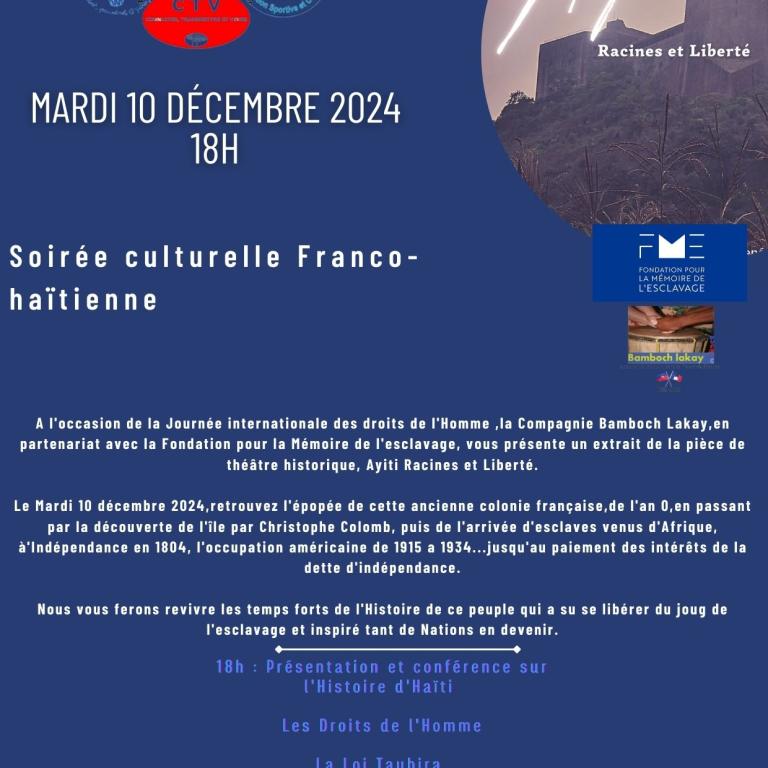 Affiche soirée culture et Histoire d'Haïti 