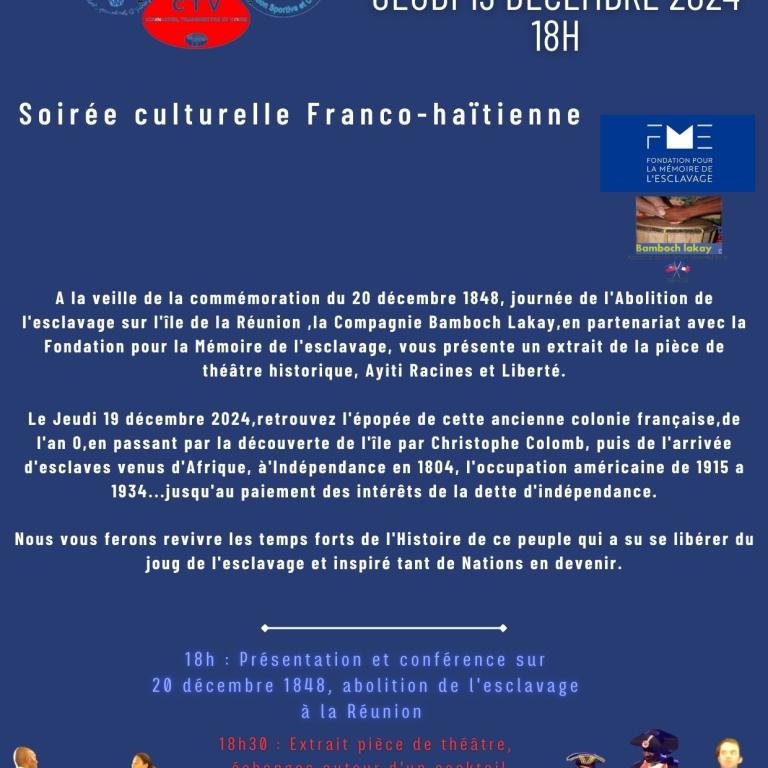 Affiche soirée culture et Histoire d'Haïti 
