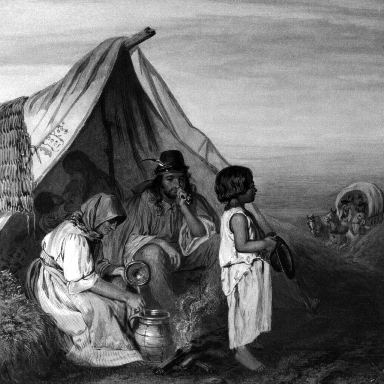 Famille des Rroms devant une tente 1860